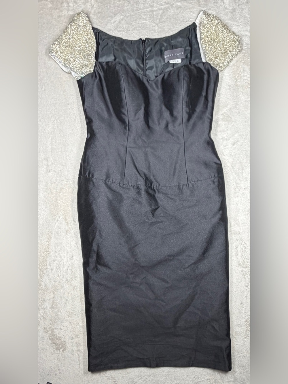Vintage Rose Taft Beaded Black Sweetheart Neckline Formal Cocktail Dress Small
